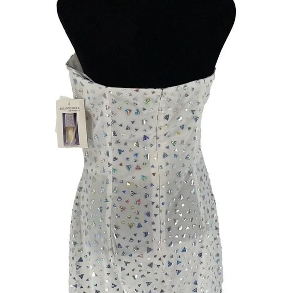 Vintage Jessica McClintock Gunne Sax Holo Strapless Formal Dress White Sz 13 NWT